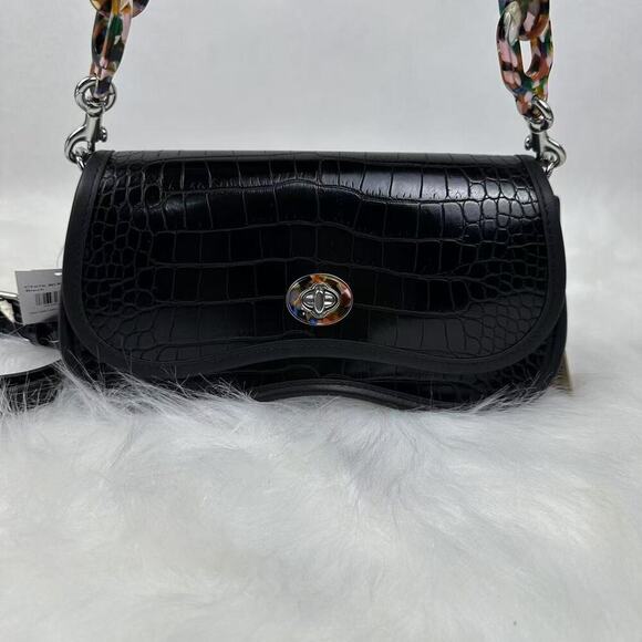 Coach 2-Way Wavy Dinky Bag In Croc Embossed Coachtopia Leather Black CT279 NWT - Picture 2 of 10